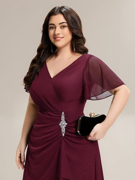 ever MARIEL|Rhinestone Embellished Chiffon Ruffle Sleeve Wedding Guest Dresses