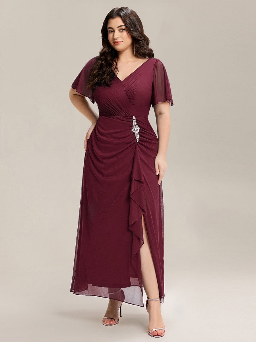 ever MARIEL|Rhinestone Embellished Chiffon Ruffle Sleeve Wedding Guest Dresses