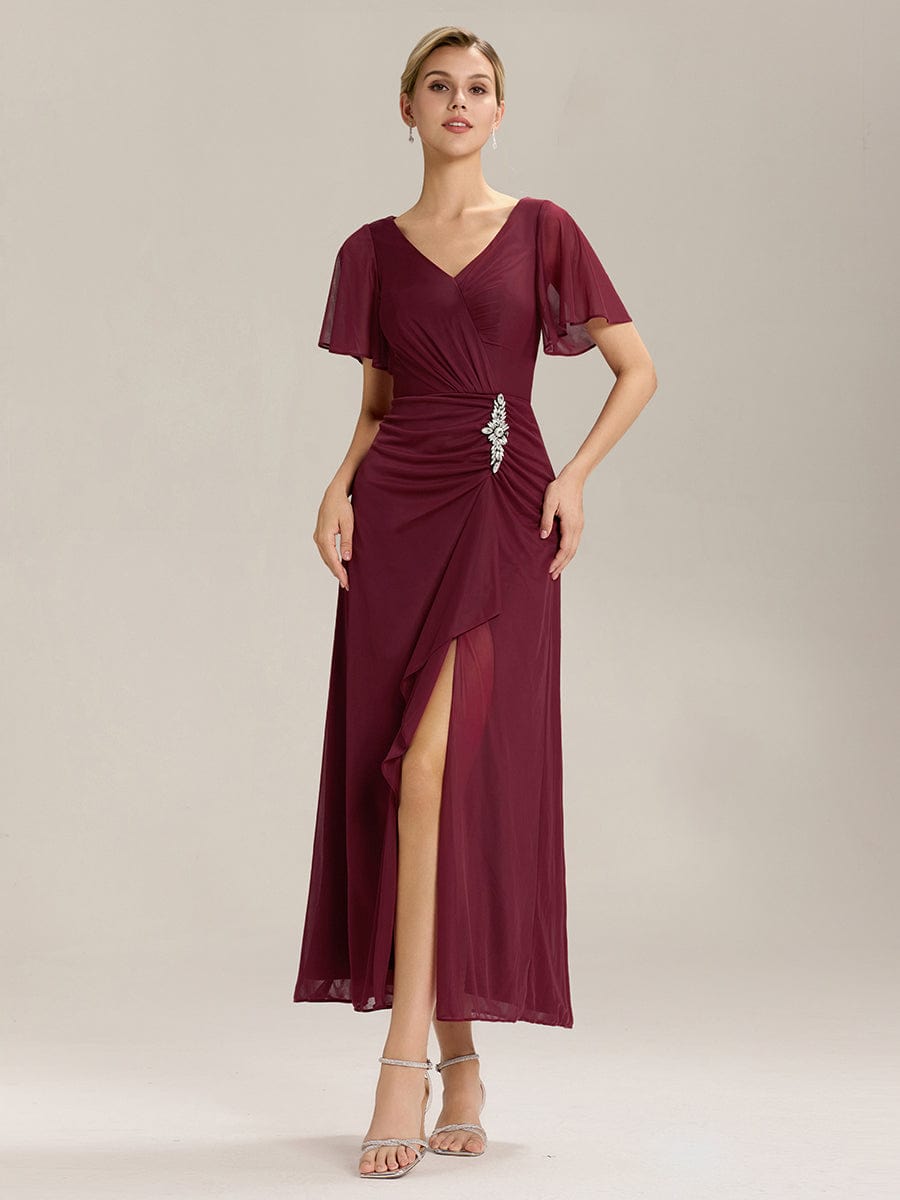 ever MARIEL|Rhinestone Embellished Chiffon Ruffle Sleeve Evening Dress