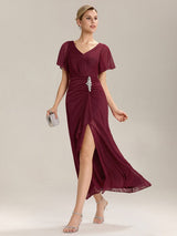 ever MARIEL|Rhinestone Embellished Chiffon Ruffle Sleeve Wedding Guest Dresses