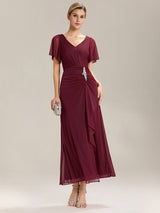 ever MARIEL|Rhinestone Embellished Chiffon Ruffle Sleeve Wedding Guest Dresses