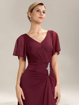 ever MARIEL|Rhinestone Embellished Chiffon Ruffle Sleeve Wedding Guest Dresses
