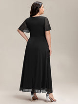 ever MARIEL|Rhinestone Embellished Chiffon Ruffle Sleeve Wedding Guest Dresses