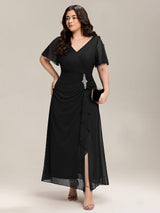 ever MARIEL|Rhinestone Embellished Chiffon Ruffle Sleeve Wedding Guest Dresses