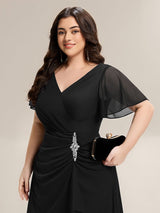 ever MARIEL|Rhinestone Embellished Chiffon Ruffle Sleeve Evening Dress