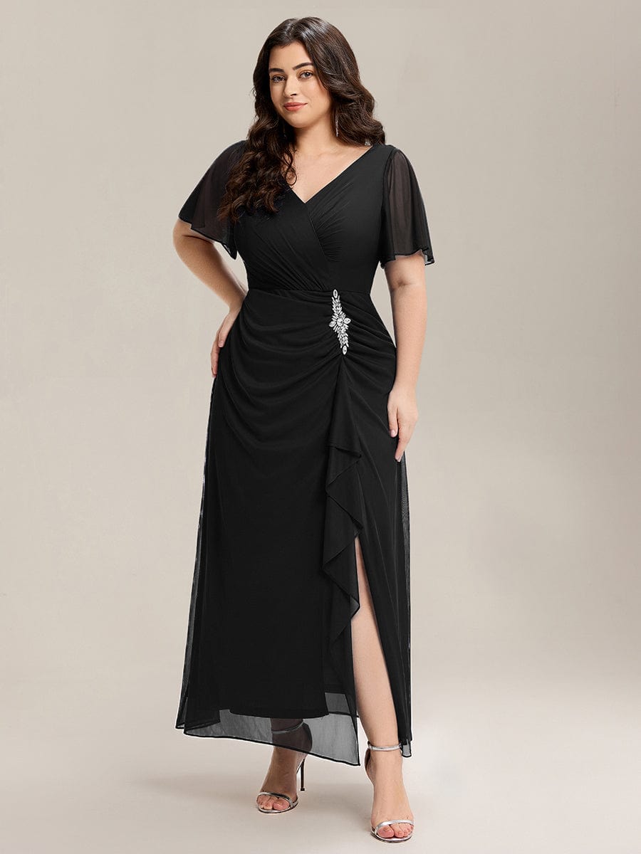 ever MARIEL|Rhinestone Embellished Chiffon Ruffle Sleeve Wedding Guest Dresses