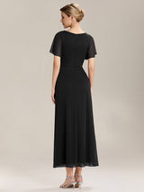 ever MARIEL|Rhinestone Embellished Chiffon Ruffle Sleeve Evening Dress
