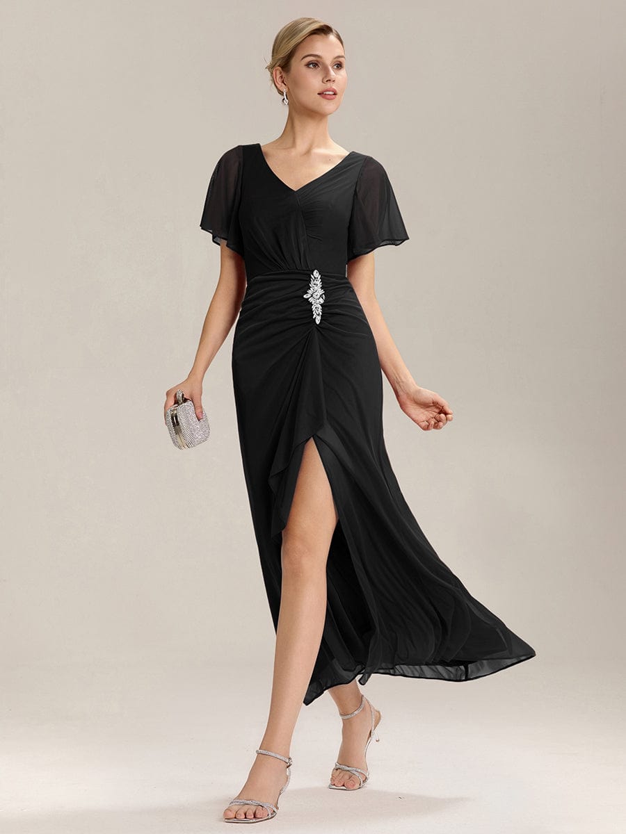 ever MARIEL|Rhinestone Embellished Chiffon Ruffle Sleeve Wedding Guest Dresses