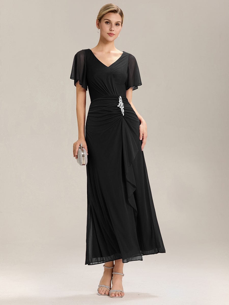 ever MARIEL|Rhinestone Embellished Chiffon Ruffle Sleeve Wedding Guest Dresses