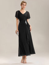 ever MARIEL|Rhinestone Embellished Chiffon Ruffle Sleeve Wedding Guest Dresses
