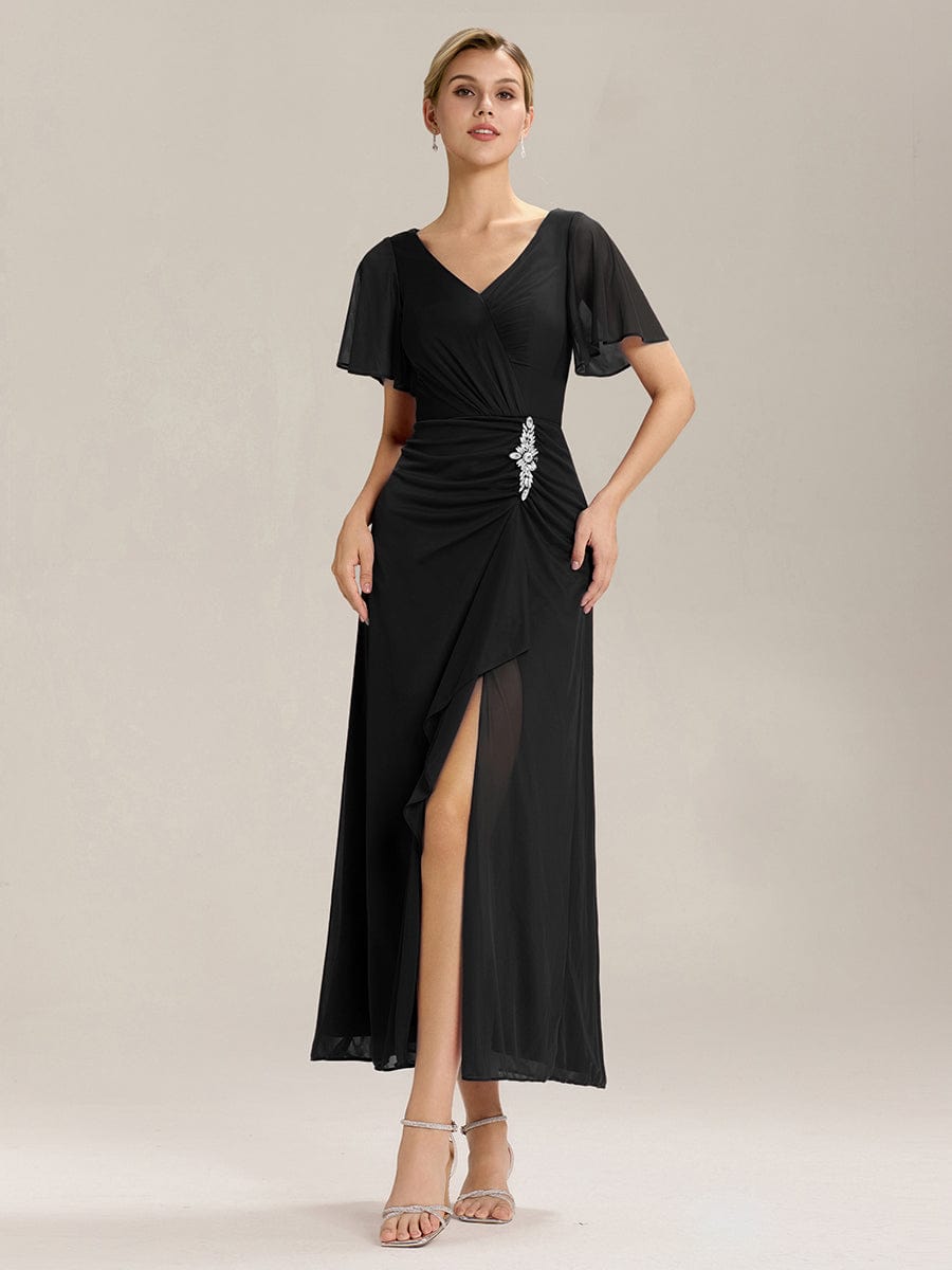 ever MARIEL|Rhinestone Embellished Chiffon Ruffle Sleeve Wedding Guest Dresses