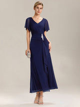 ever MARIEL|Rhinestone Embellished Chiffon Ruffle Sleeve Evening Dress