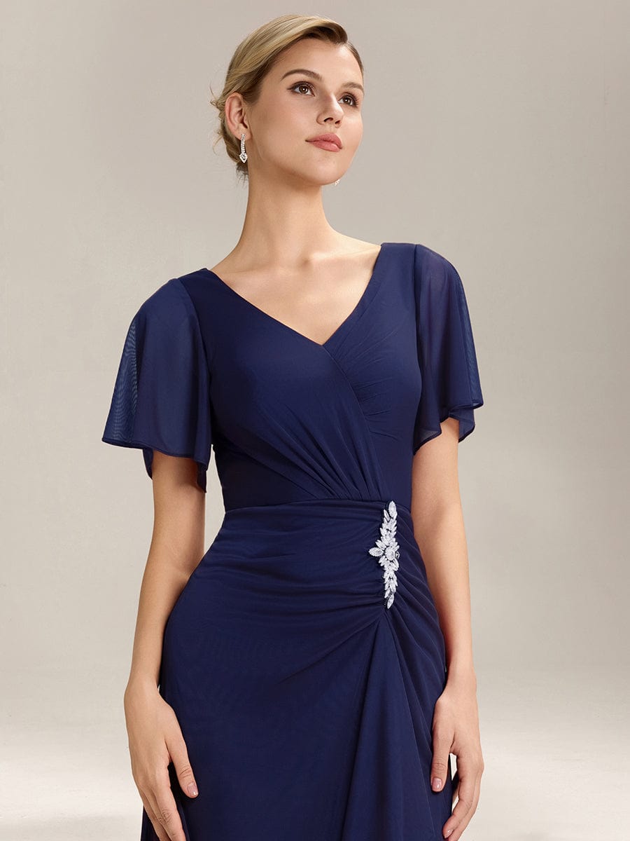 ever MARIEL|Rhinestone Embellished Chiffon Ruffle Sleeve Evening Dress