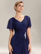 ever MARIEL|Rhinestone Embellished Chiffon Ruffle Sleeve Wedding Guest Dresses