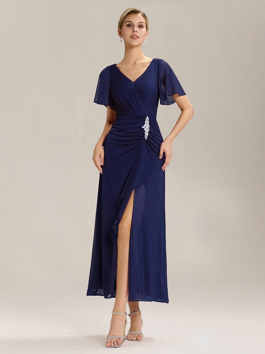 ever MARIEL|Rhinestone Embellished Chiffon Ruffle Sleeve Wedding Guest Dresses