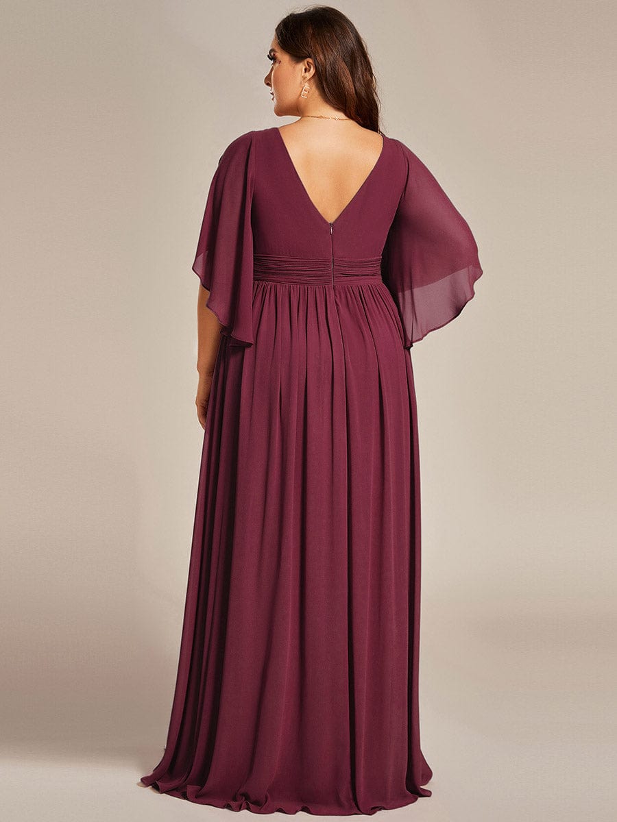 ever ELYAN|Plus Size Chiffon Half Sleeves High Slit Bridesmaid Dress(Final Sale)
