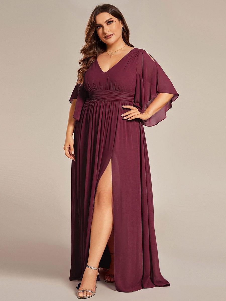 ever ELYAN|Plus Size Chiffon Half Sleeves High Slit Bridesmaid Dress(Final Sale)