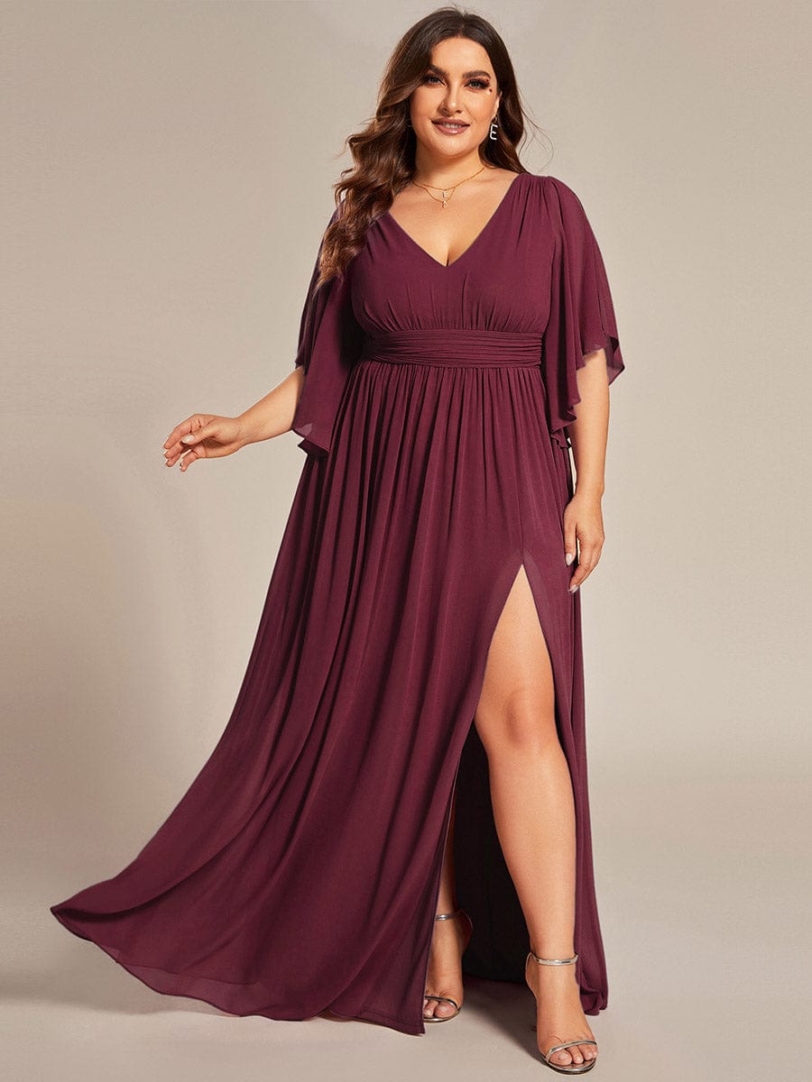 ever ELYAN|Plus Size Chiffon Half Sleeves High Slit Bridesmaid Dress(Final Sale)