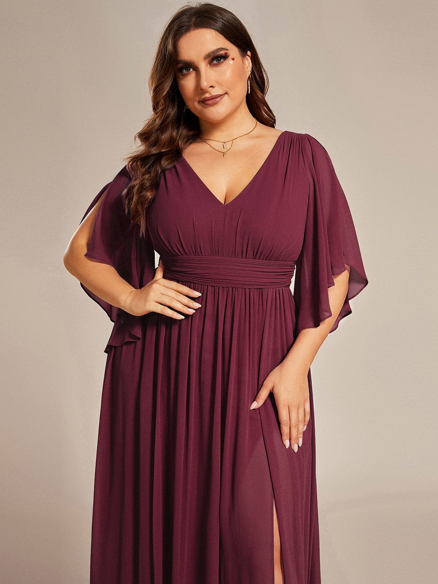 ever ELYAN|Plus Size Chiffon Half Sleeves High Slit Bridesmaid Dress(Final Sale)