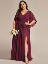 ever ELYAN|Plus Size Chiffon Half Sleeves High Slit Bridesmaid Dress(Final Sale)