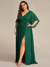 ever ELYAN|Plus Size Chiffon Half Sleeves High Slit Bridesmaid Dress(Final Sale)