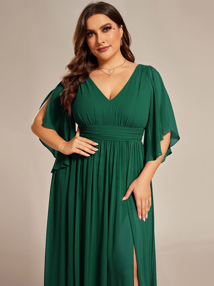 ever ELYAN|Plus Size Chiffon Half Sleeves High Slit Bridesmaid Dress(Final Sale)