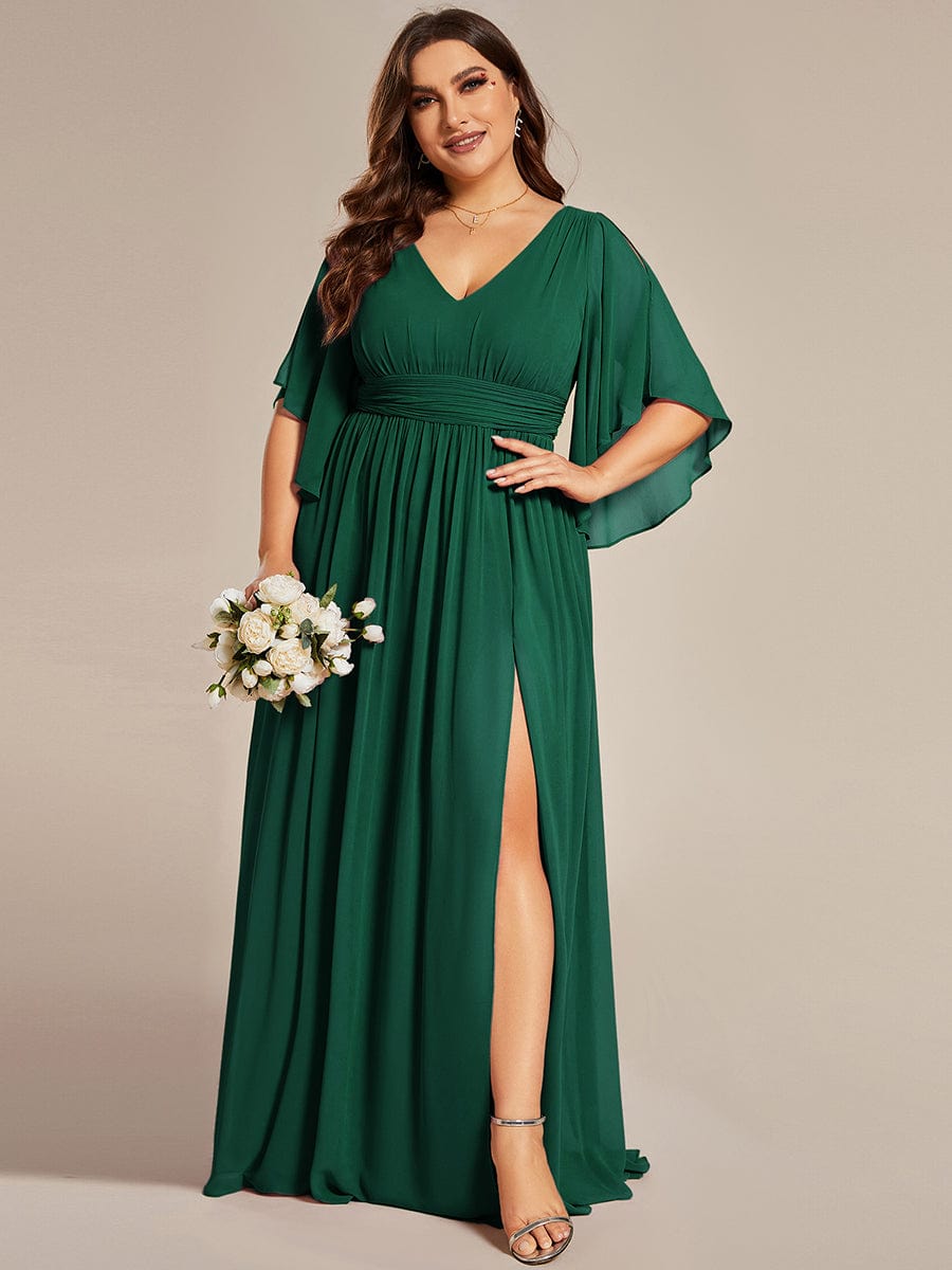 ever ELYAN|Plus Size Chiffon Half Sleeves High Slit Bridesmaid Dress(Final Sale)
