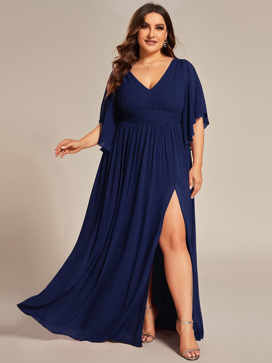 ever ELYAN|Plus Size Chiffon Half Sleeves High Slit Bridesmaid Dress(Final Sale)