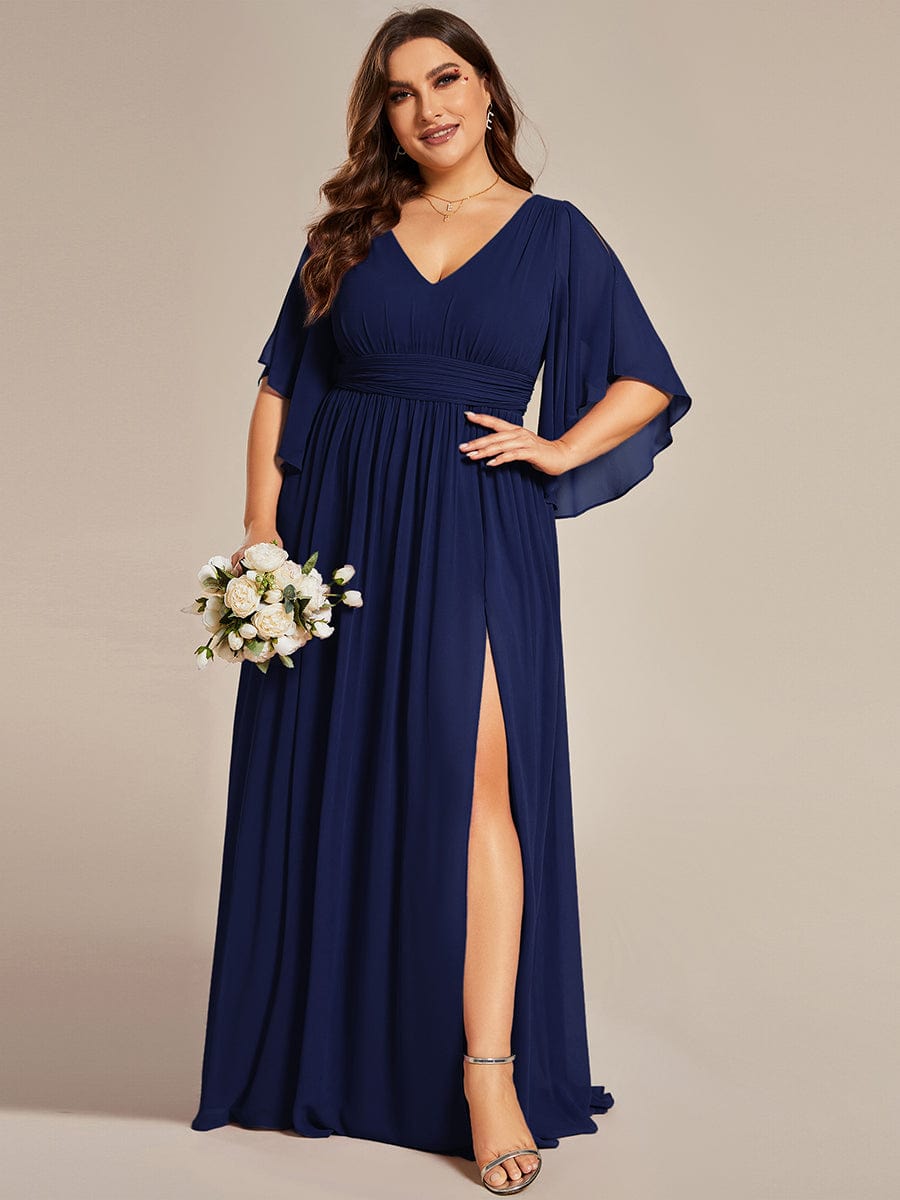 ever ELYAN|Plus Size Chiffon Half Sleeves High Slit Bridesmaid Dress(Final Sale)