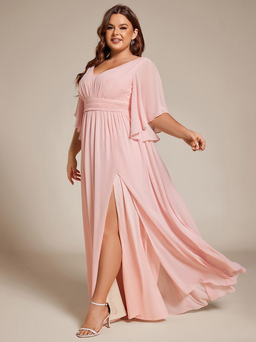 ever ELYAN|Plus Size Chiffon Half Sleeves High Slit Bridesmaid Dress(Final Sale)