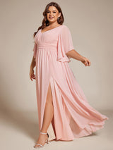 ever ELYAN|Plus Size Chiffon Half Sleeves High Slit Bridesmaid Dress(Final Sale)