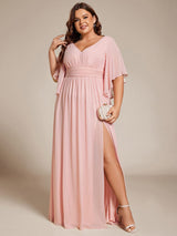 ever ELYAN|Plus Size Chiffon Half Sleeves High Slit Bridesmaid Dress(Final Sale)