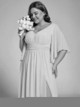 ever ELYAN|Plus Size Chiffon Half Sleeves High Slit Bridesmaid Dress(Final Sale)