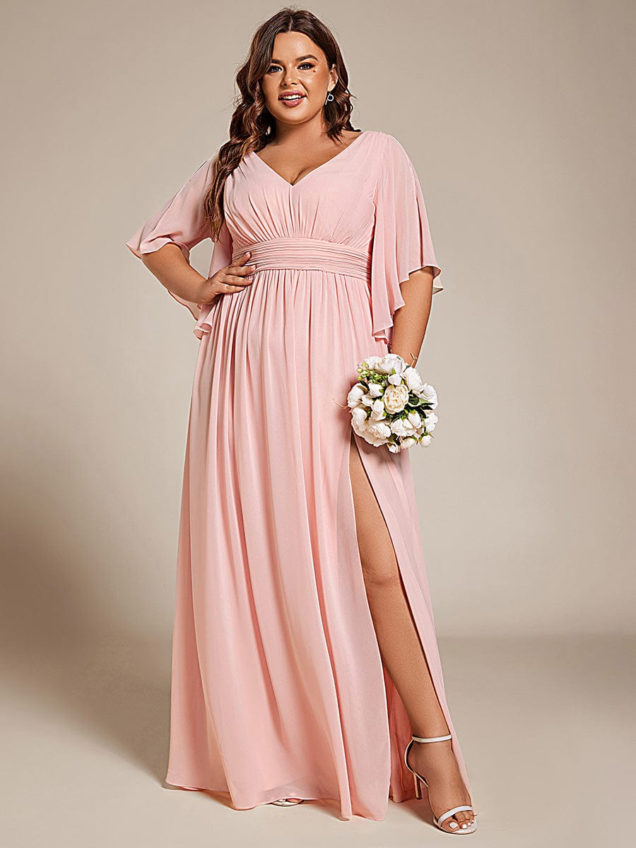 ever ELYAN|Plus Size Chiffon Half Sleeves High Slit Bridesmaid Dress(Final Sale)