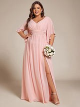 ever ELYAN|Plus Size Chiffon Half Sleeves High Slit Bridesmaid Dress(Final Sale)