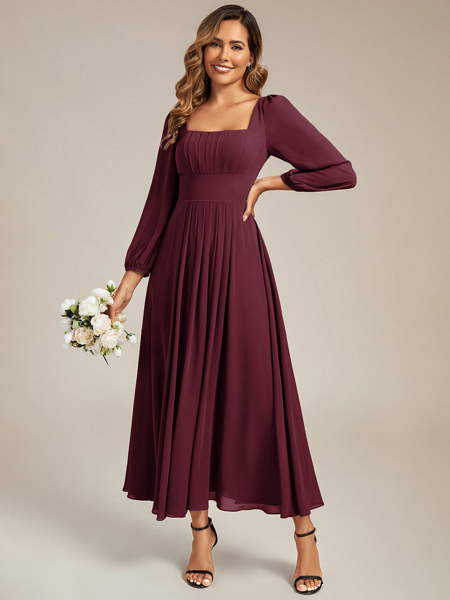 Chiffon Lantern Sleeve Bridesmaid Dress