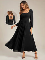 Chiffon Lantern Sleeve Bridesmaid Dress