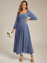 Chiffon Lantern Sleeve Bridesmaid Dress