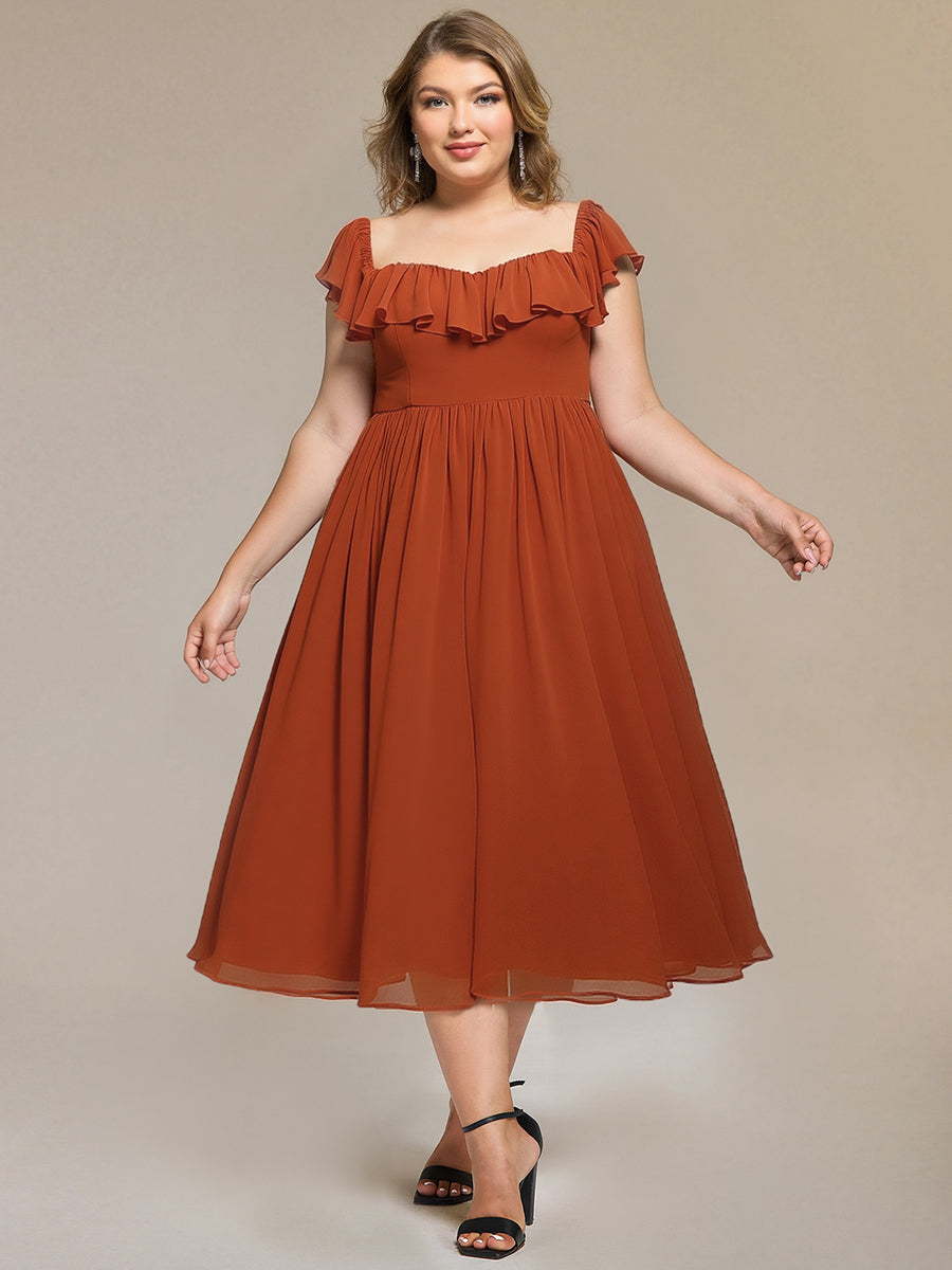 Lace-Up Chiffon Ruffle Sleeve Evening Dress