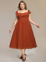 Lace-Up Chiffon Ruffle Sleeve Evening Dress