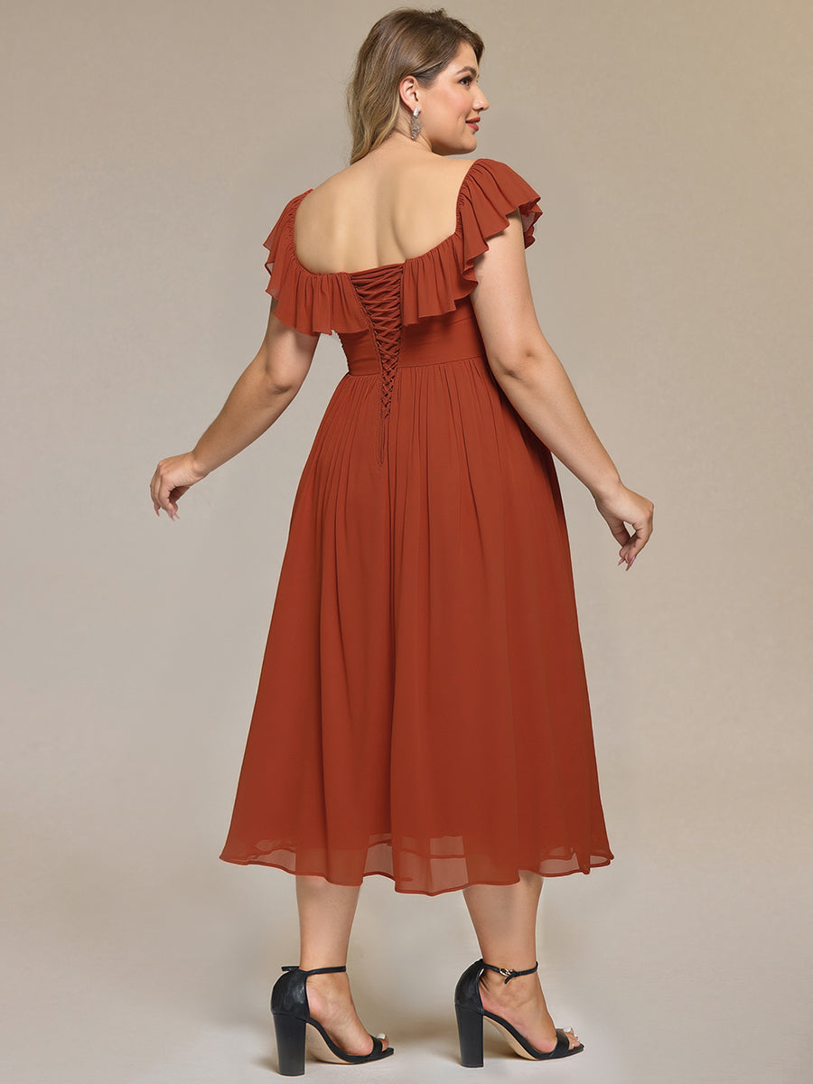 Lace-Up Chiffon Ruffle Sleeve Evening Dress