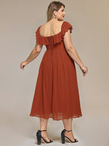 Lace-Up Chiffon Ruffle Sleeve Evening Dress