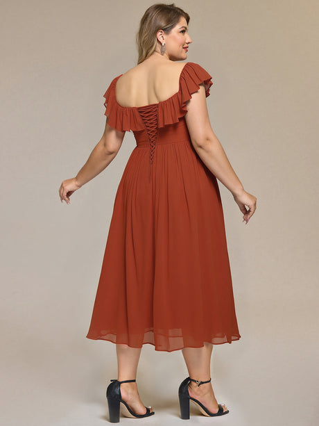 Lace-Up Chiffon Ruffle Sleeve Evening Dress