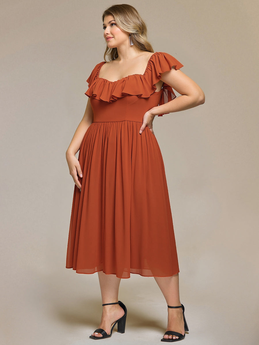 Lace-Up Chiffon Ruffle Sleeve Evening Dress