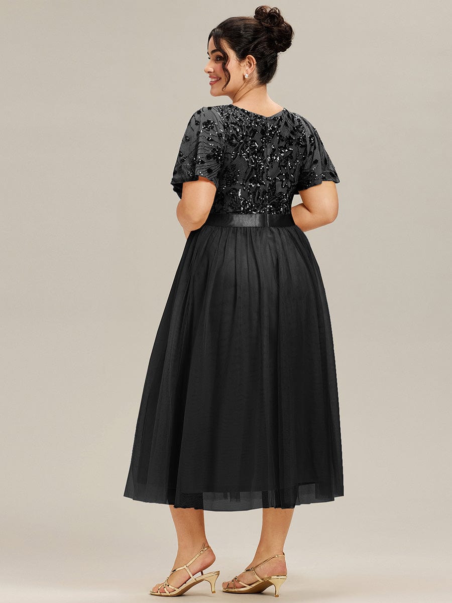 ever COOPER|Round Neck Sequin Ruffle Sleeve Evening Dress
