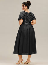ever COOPER|Round Neck Sequin Ruffle Sleeve Evening Dress