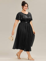 ever COOPER|Round Neck Sequin Ruffle Sleeve Evening Dress