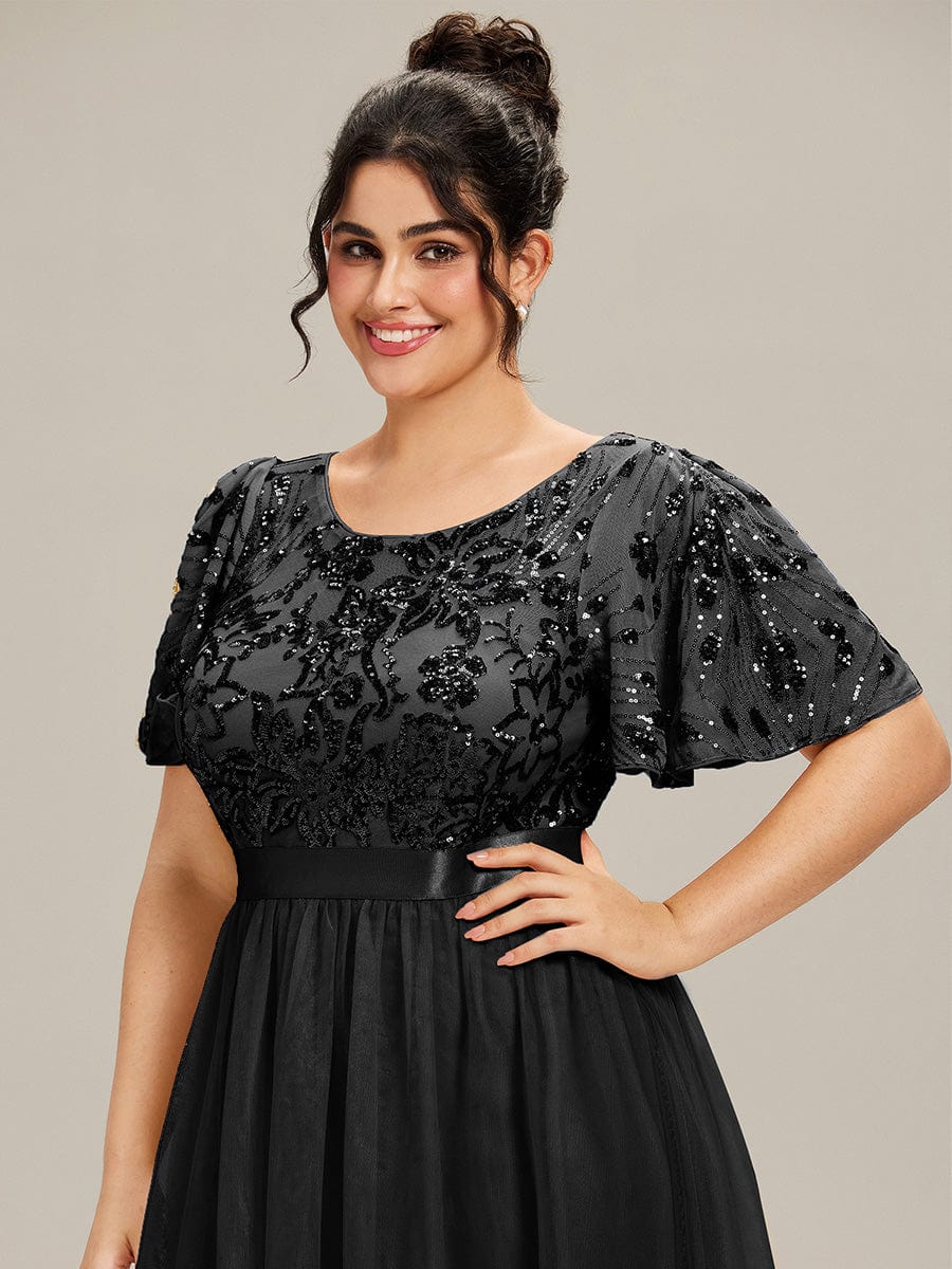 ever COOPER|Round Neck Sequin Ruffle Sleeve Evening Dress