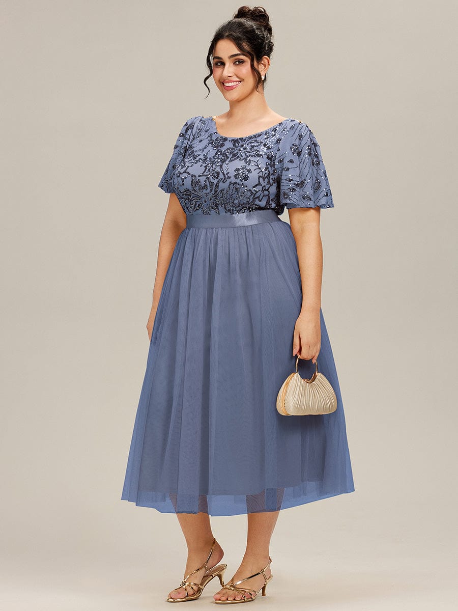 ever COOPER|Round Neck Sequin Ruffle Sleeve Evening Dress