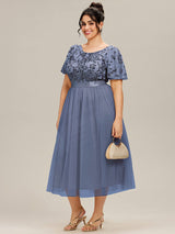 ever COOPER|Round Neck Sequin Ruffle Sleeve Evening Dress